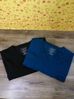 CHEROKEE Workwear Revolution Men's Tops Medium Scrubs Lot of 2: Blue & Black